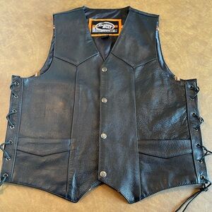 Custom Bilt Button Down Black Leather V-Neck Motorcycle Biker Vest